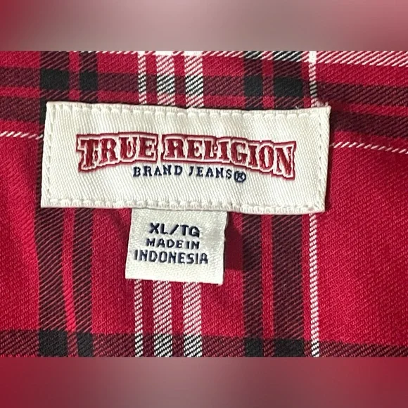 True Religion The Patched Shirt in  Red, black and white Logo long sleeve Sz XL - Picture 4 of 6